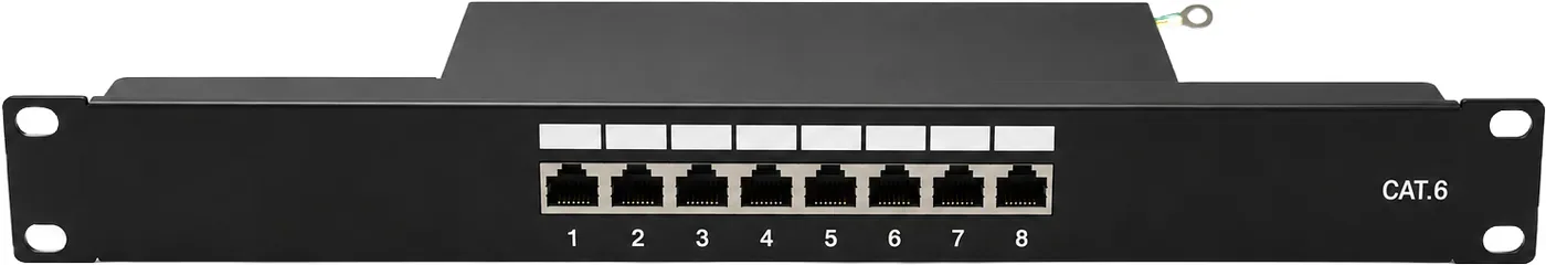Panel de parcheo 8 puertos CAT6, 1 U, con conectores apantallados