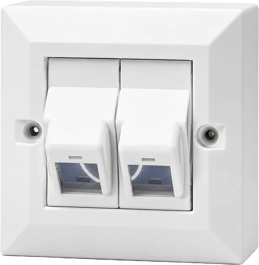 Placa frontal para keystone inclinado a 45°, doble, con caja de superficie