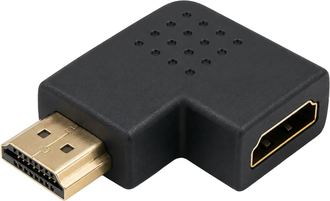 Adaptador HDMI acodado 90°, hembra a macho, plano