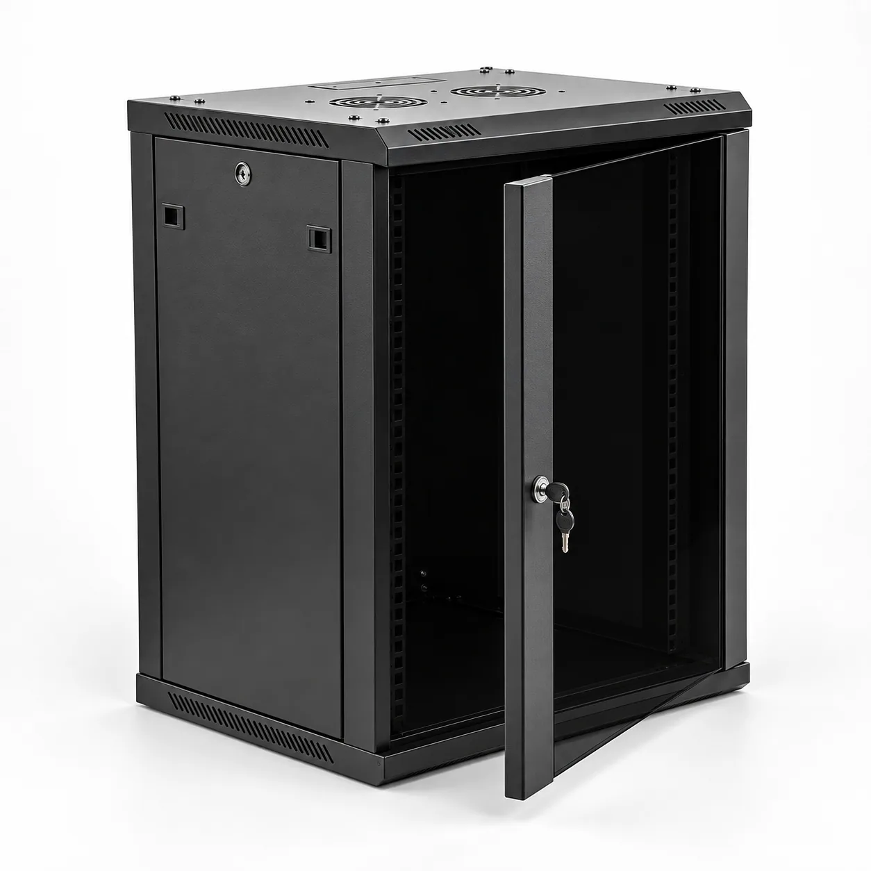 19″ wall-mounted data cabinet 20 U — depth 600 mm, width 600 mm, perforated door, black