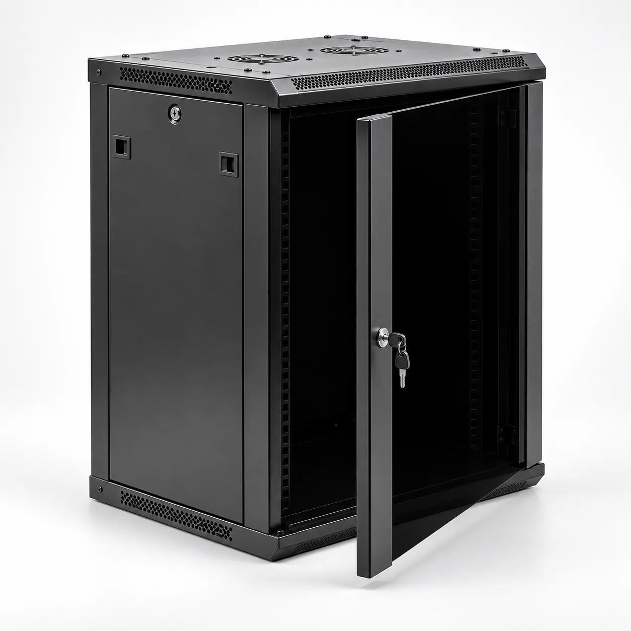 Baie de brassage 19″ 25 U — profondeur 600 mm, largeur 600 mm, porte perforée, noire