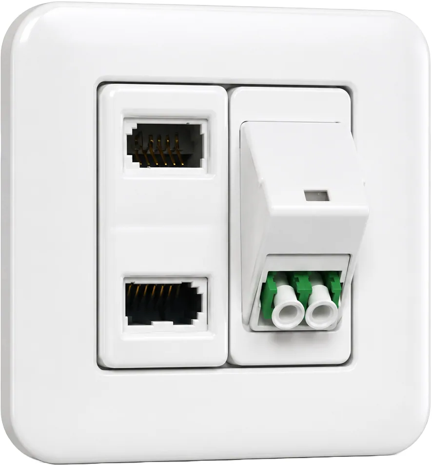Prise optique blanche LC-APC duplex double, 6 contacts britanniques, en saillie