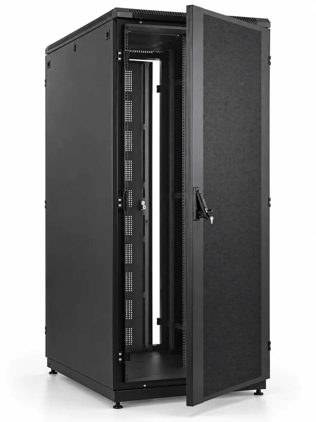 Baie de brassage 19″ 42 U — profondeur 800 mm, largeur 600 mm, porte perforée, noire