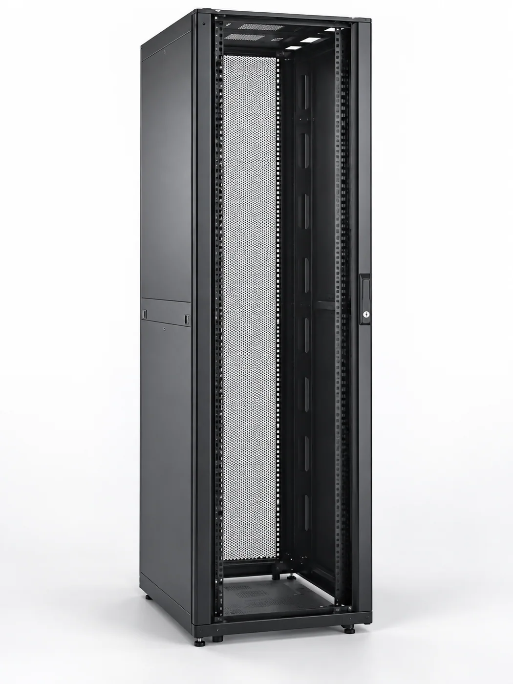 Baie de brassage 19″ 42 U — profondeur 600 mm, largeur 600 mm, porte perforée, noire