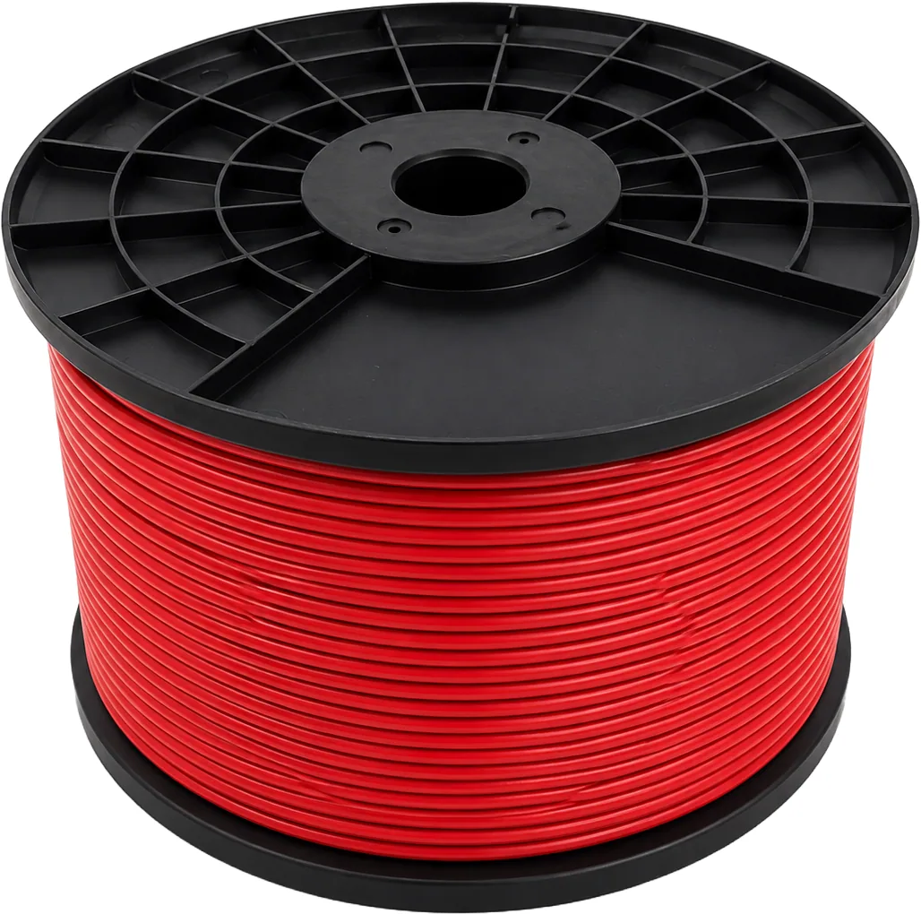 Cavo per rivelazione incendio, 2 conduttori rigidi 0,8 mm, rame, guaina in PVC rossa — bobina in plastica da 200 m