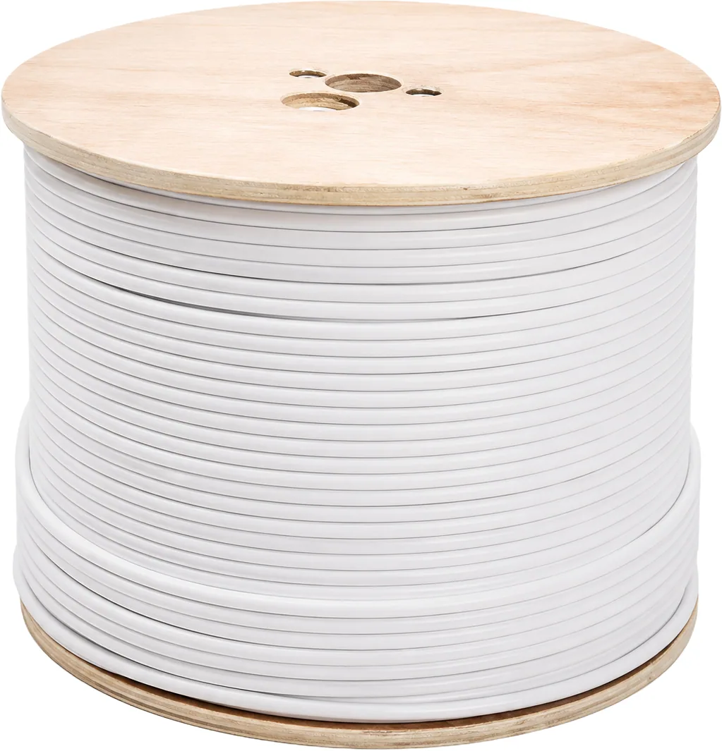 Câble coaxial RG6 triple blindage, blanc, 305 m, touret