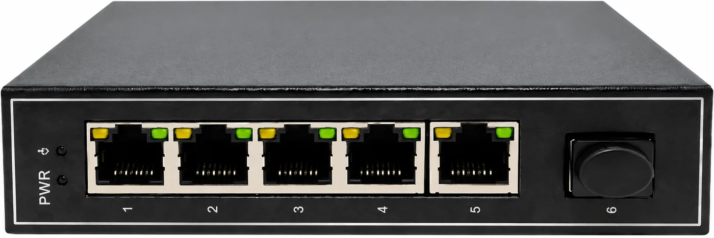 Industrieswitch PoE 4 Ports Giga + 2 Uplinks (1 SFP und 1 Kupfer), 60 W