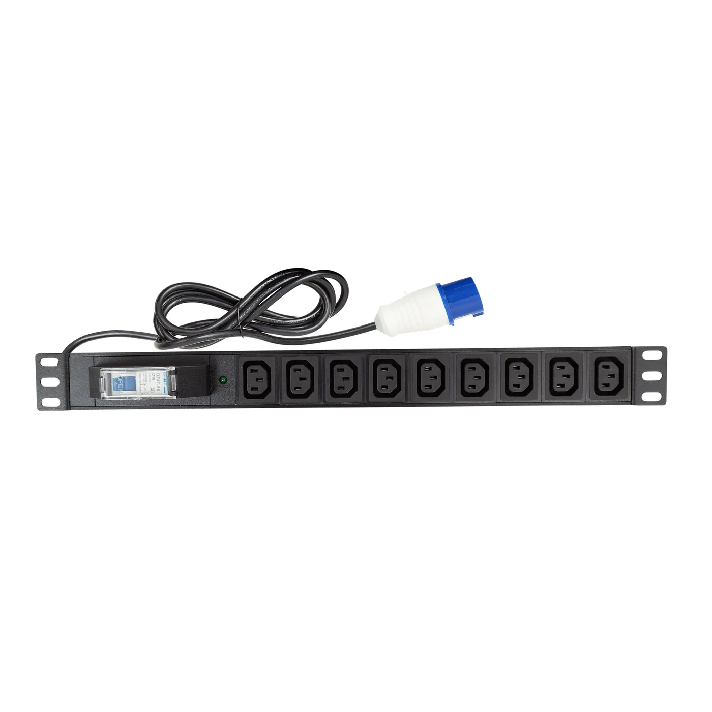 Power strip 9 IEC C13 sockets 19″, circuit breaker and indicator, cord 3 m, industrial plug 32 A