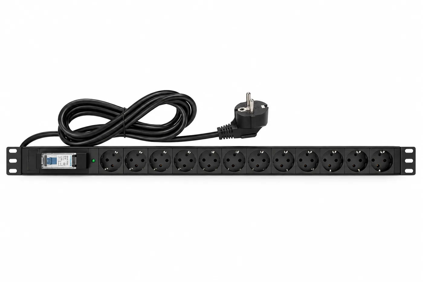 19″-Steckdosenleiste – 12 Steckdosen Typ E/F, 16 A, 5 m Kabel