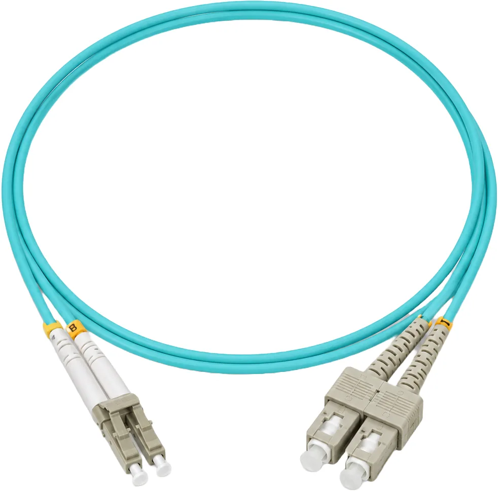 Jarretière optique LC/SC OM3 multimode duplex turquoise, 0,5 m