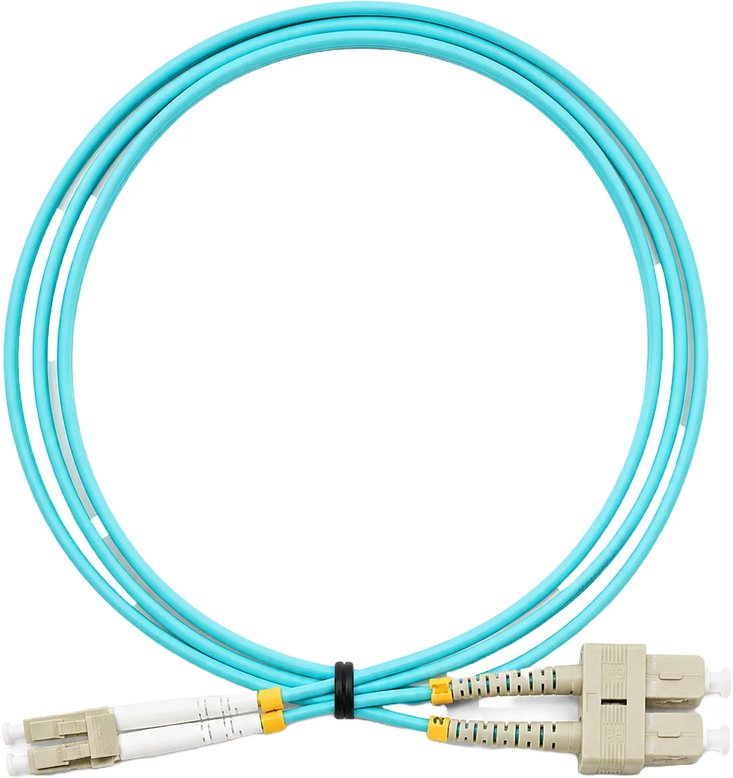 Jarretière optique LC/SC OM3 multimode duplex turquoise, 1,5 m