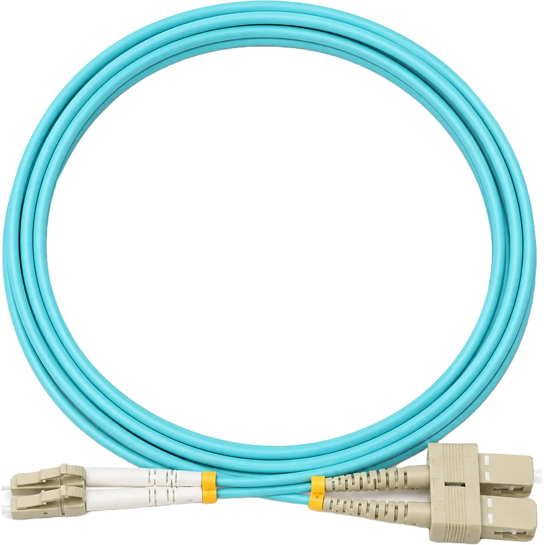 Jarretière optique LC/SC OM3 multimode duplex turquoise, 2 m