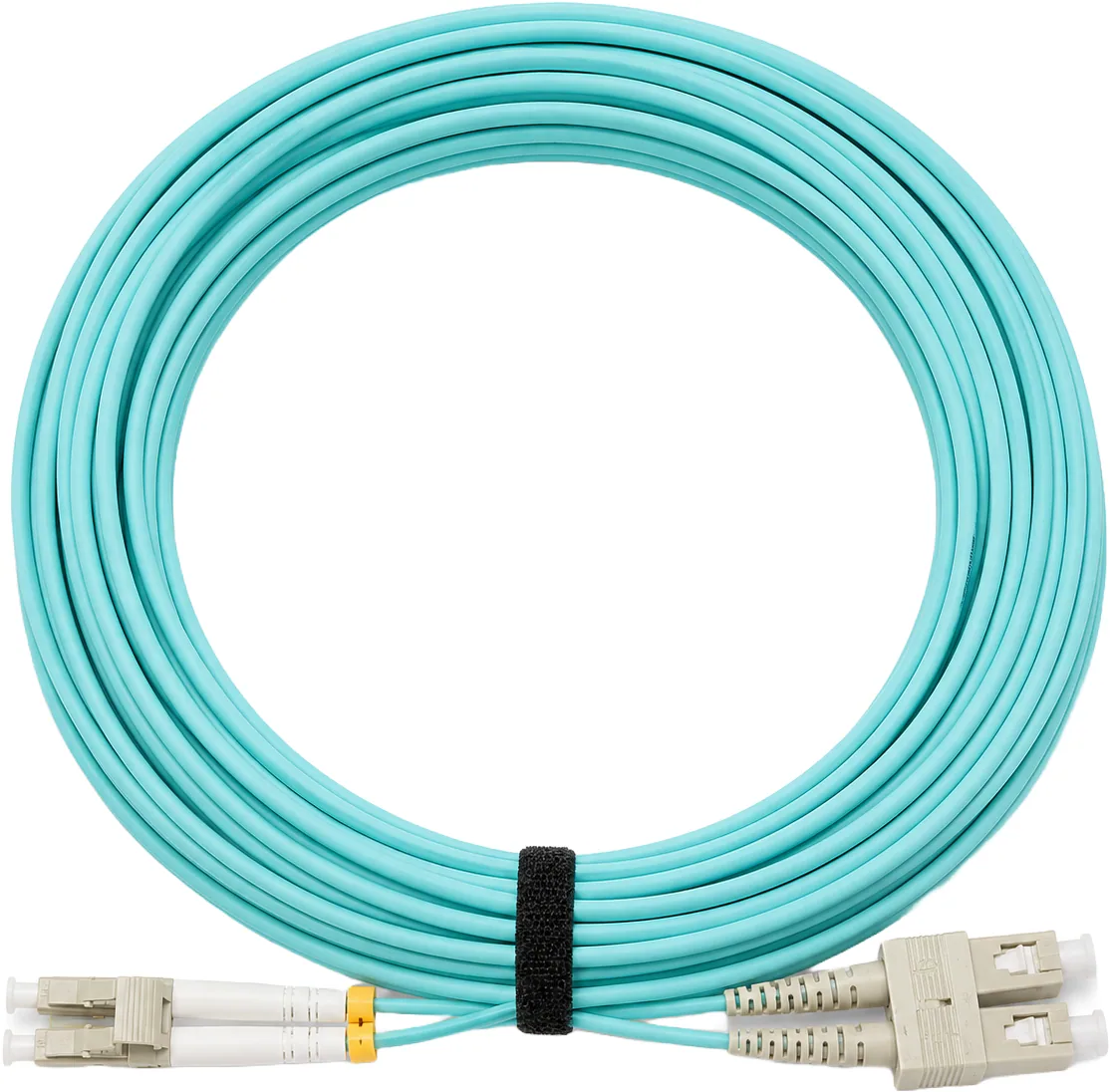 Jarretière optique LC/SC OM3 multimode duplex turquoise, 10 m