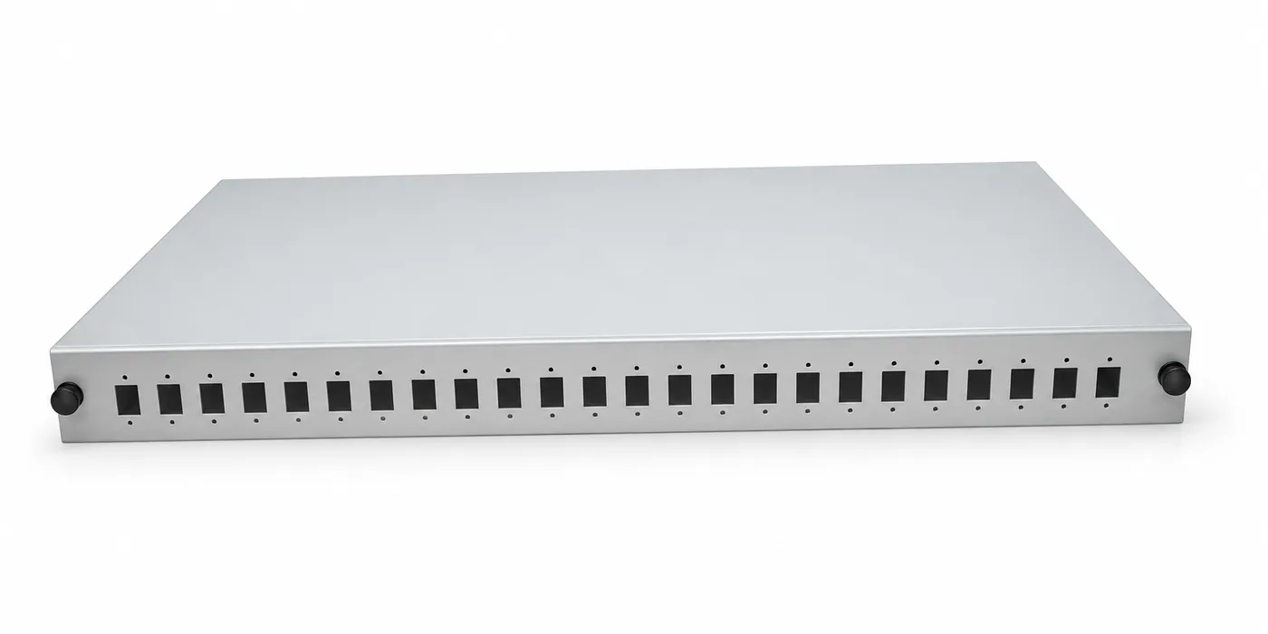 Panneau optique 24 ports, 1 U, gris, coulissant, 240×440 mm