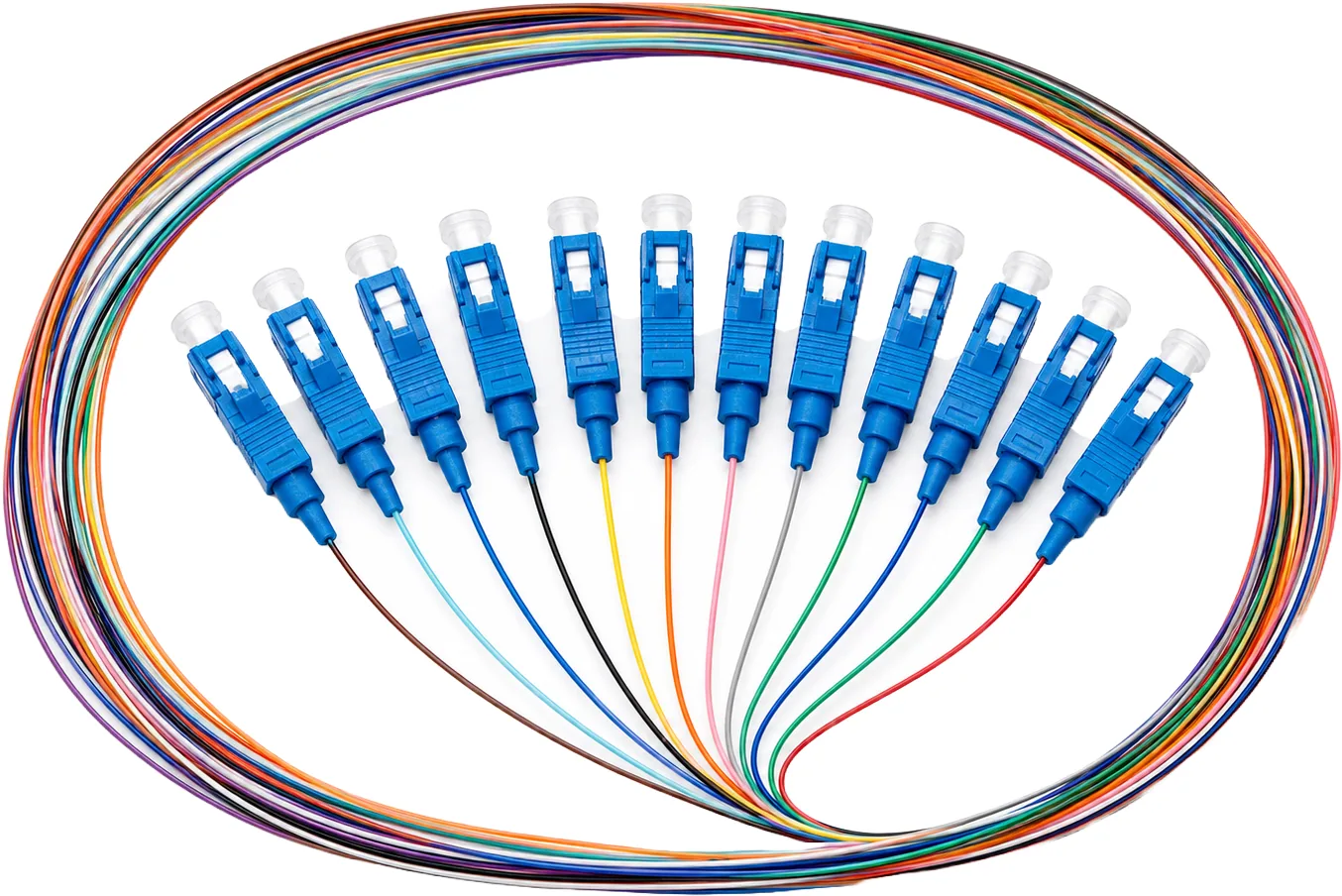 Lot de pigtails SC/UPC monomode simplex, 1 m, colorés, 12 pièces