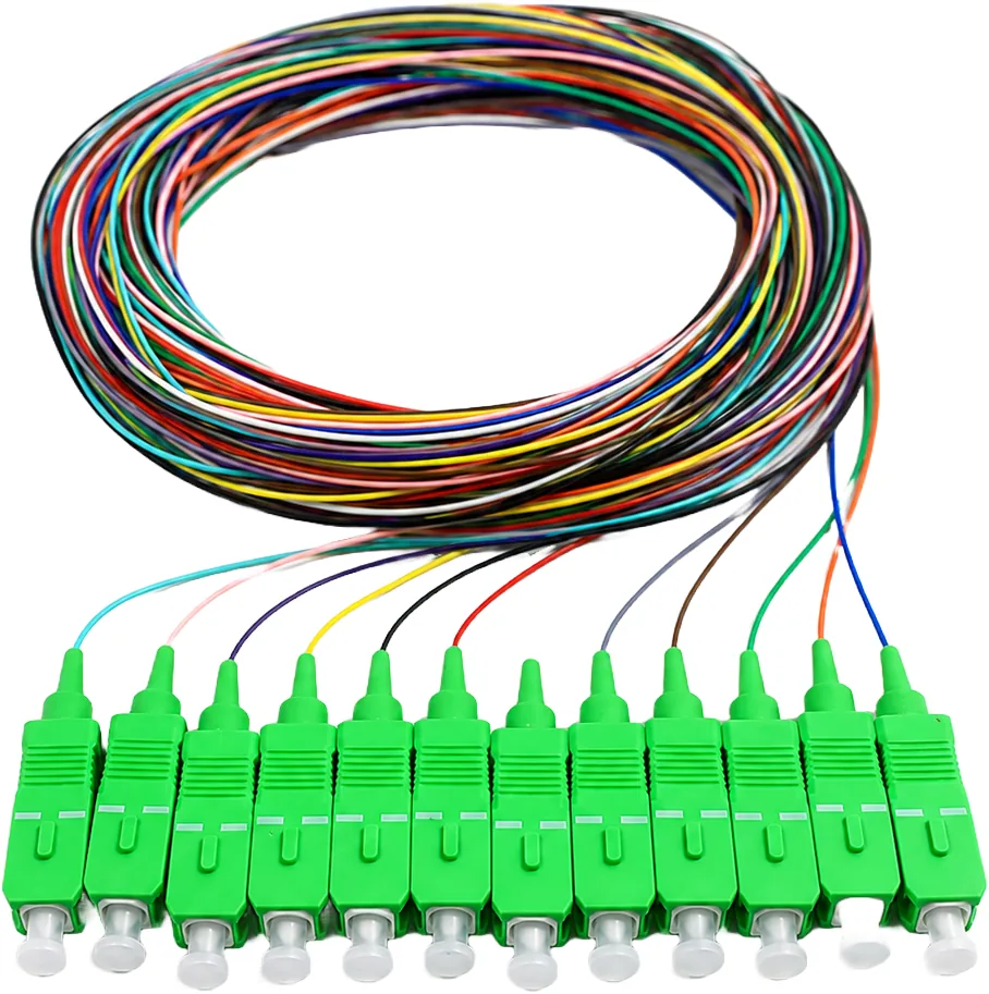 Juego de pigtails SC/APC monomodo símplex, 1 m, de colores, 12 uds