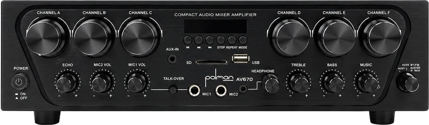 Amplifier 6 zones, up to 12 loudspeakers, 4 ohms, Bluetooth, optical, USB