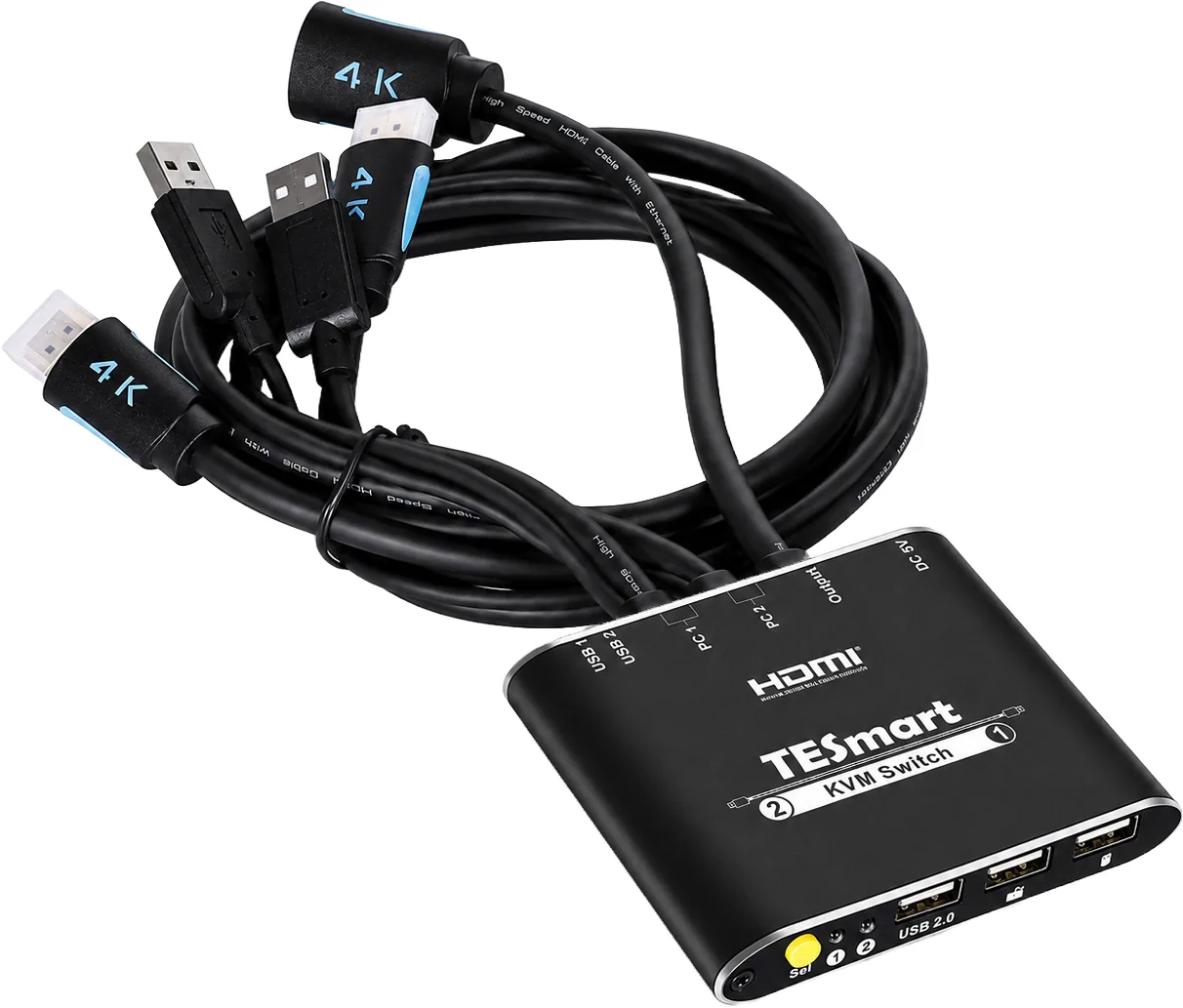 Splitter KVM 1:2, compatible 4K×2K (câbles intégrés)
