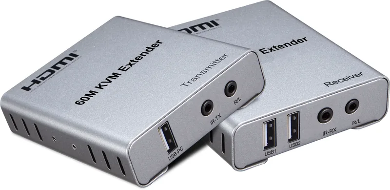 Extendeur USB + HDMI KVM avec audio sur réseau, 60 m, avec IR