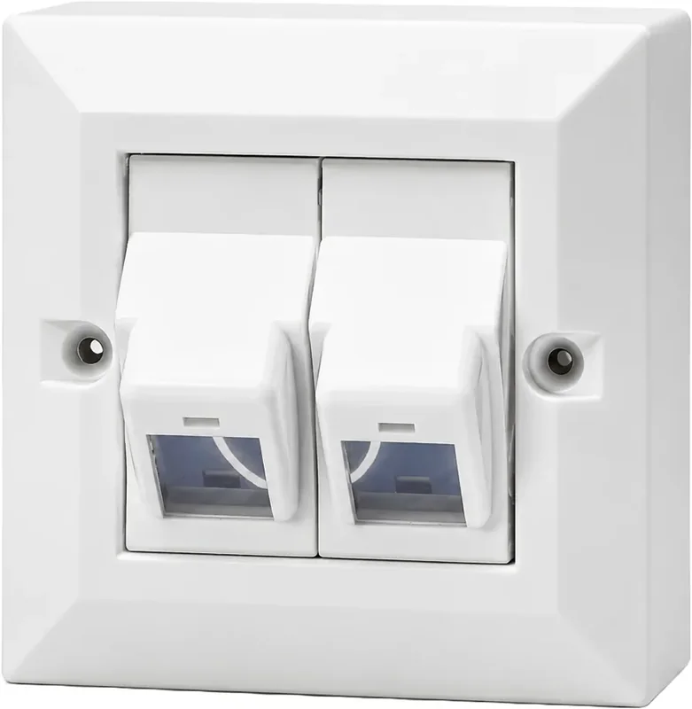 Placa frontal para keystone inclinado a 45°, doble, con caja de superficie