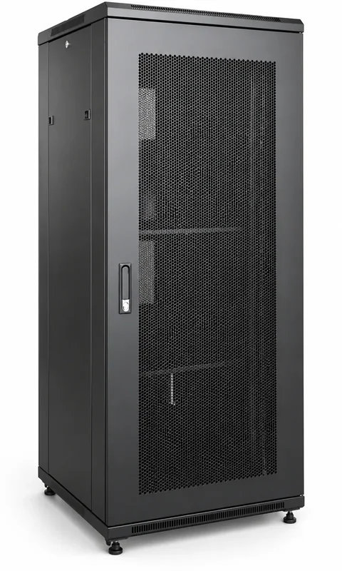 Baie de brassage 19″ 32 U — profondeur 800 mm, largeur 600 mm, porte perforée, noire