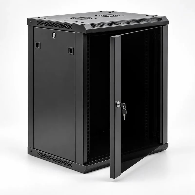 Baie de brassage 19″ 25 U — profondeur 600 mm, largeur 600 mm, porte perforée, noire
