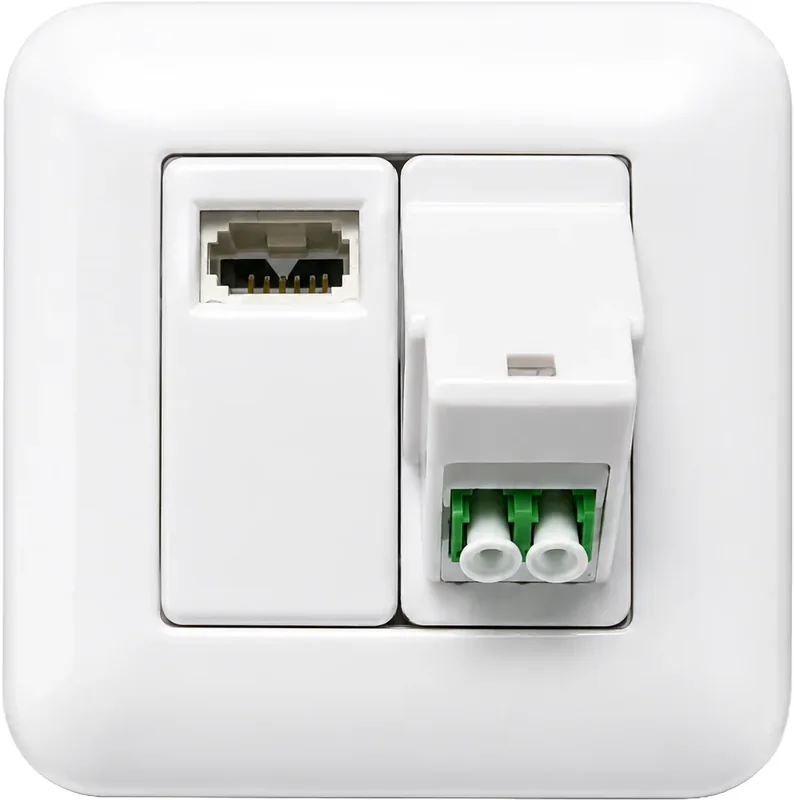 Prise optique LC-APC duplex et 6 contacts, encastrée