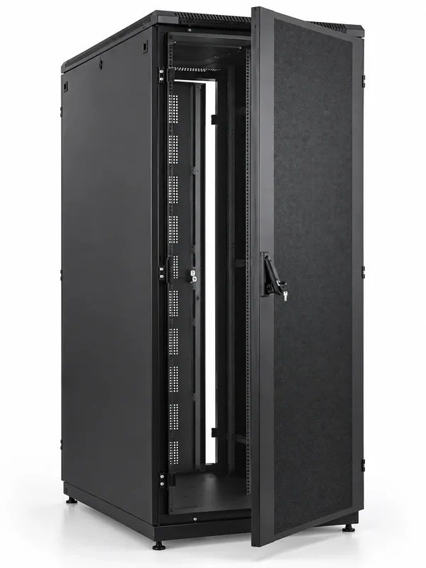 Baie de brassage 19″ 42 U — profondeur 800 mm, largeur 600 mm, porte perforée, noire