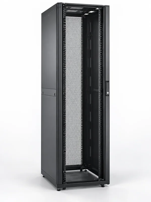 Baie de brassage 19″ 42 U — profondeur 600 mm, largeur 600 mm, porte perforée, noire