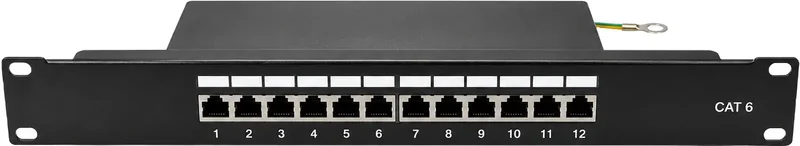 Panel de parcheo 12 puertos CAT6, 1 U, con conectores apantallados