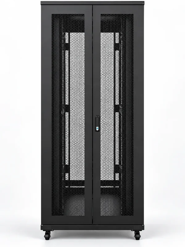Baie de brassage 19″ 44 U — profondeur 1000 mm, largeur 750 mm, noire, 2 portes perforées avant + 2 portes perforées arrière