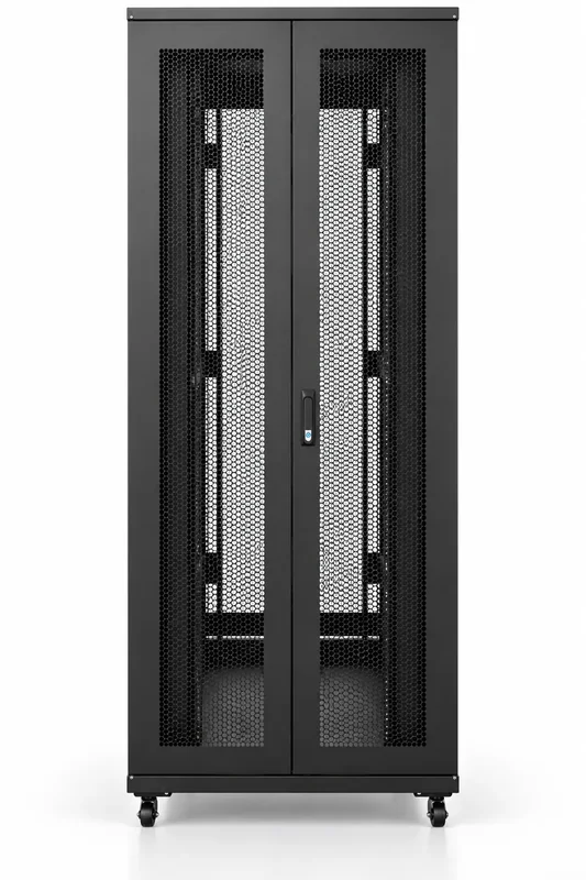 Baie de brassage 19″ 44 U — profondeur 800 mm, largeur 750 mm, noire, 2 portes perforées avant + 2 portes perforées arrière