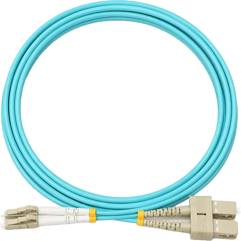 Jarretière optique LC/SC OM3 multimode duplex turquoise, 2 m