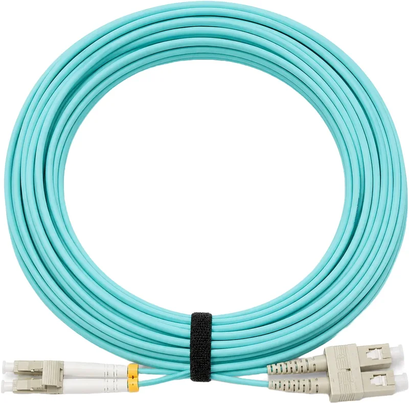 Jarretière optique LC/SC OM3 multimode duplex turquoise, 10 m