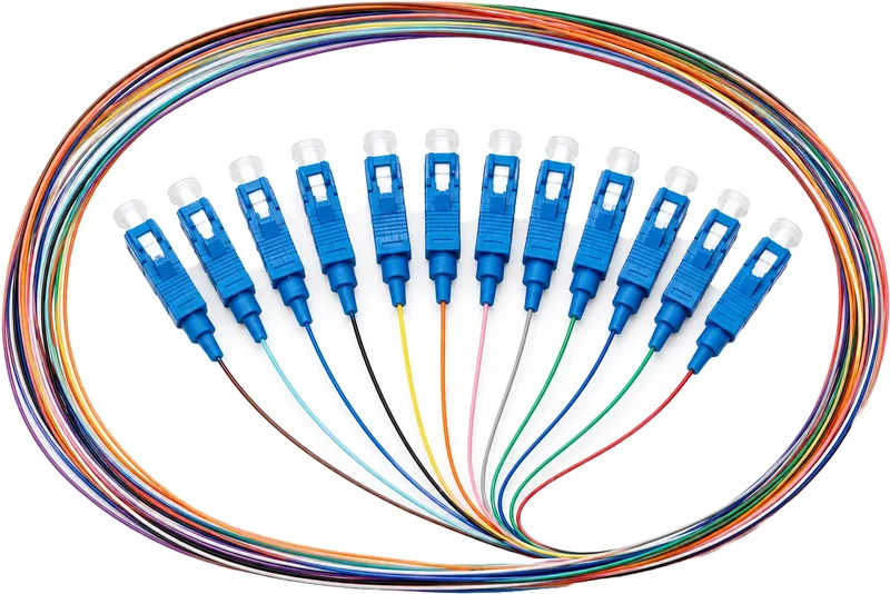 Juego de pigtails SC/UPC monomodo símplex, 1 m, de colores, 12 uds