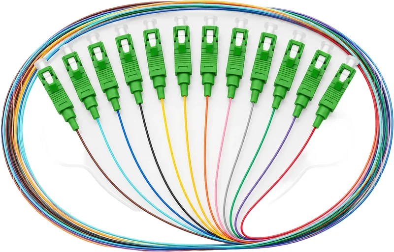 Juego de pigtails LC/APC monomodo símplex, 1 m, de colores, 12 uds