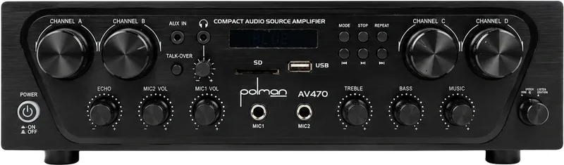 Amplificador 4 zonas, hasta 8 altavoces, W/4 ohmios, Bluetooth, óptico, USB
