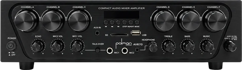 Amplificador 6 zonas, hasta 12 altavoces, 4 ohmios, Bluetooth, óptico, USB