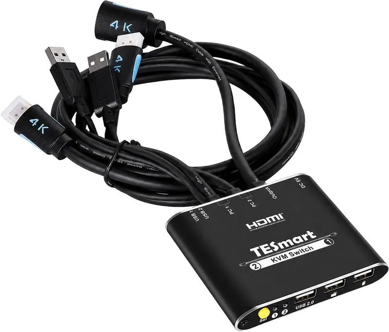 Splitter KVM 1:2, compatible 4K×2K (câbles intégrés)